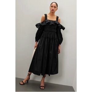 Ulla Johnson Black Caprice Off Shoulder Ruffle Midi Dress